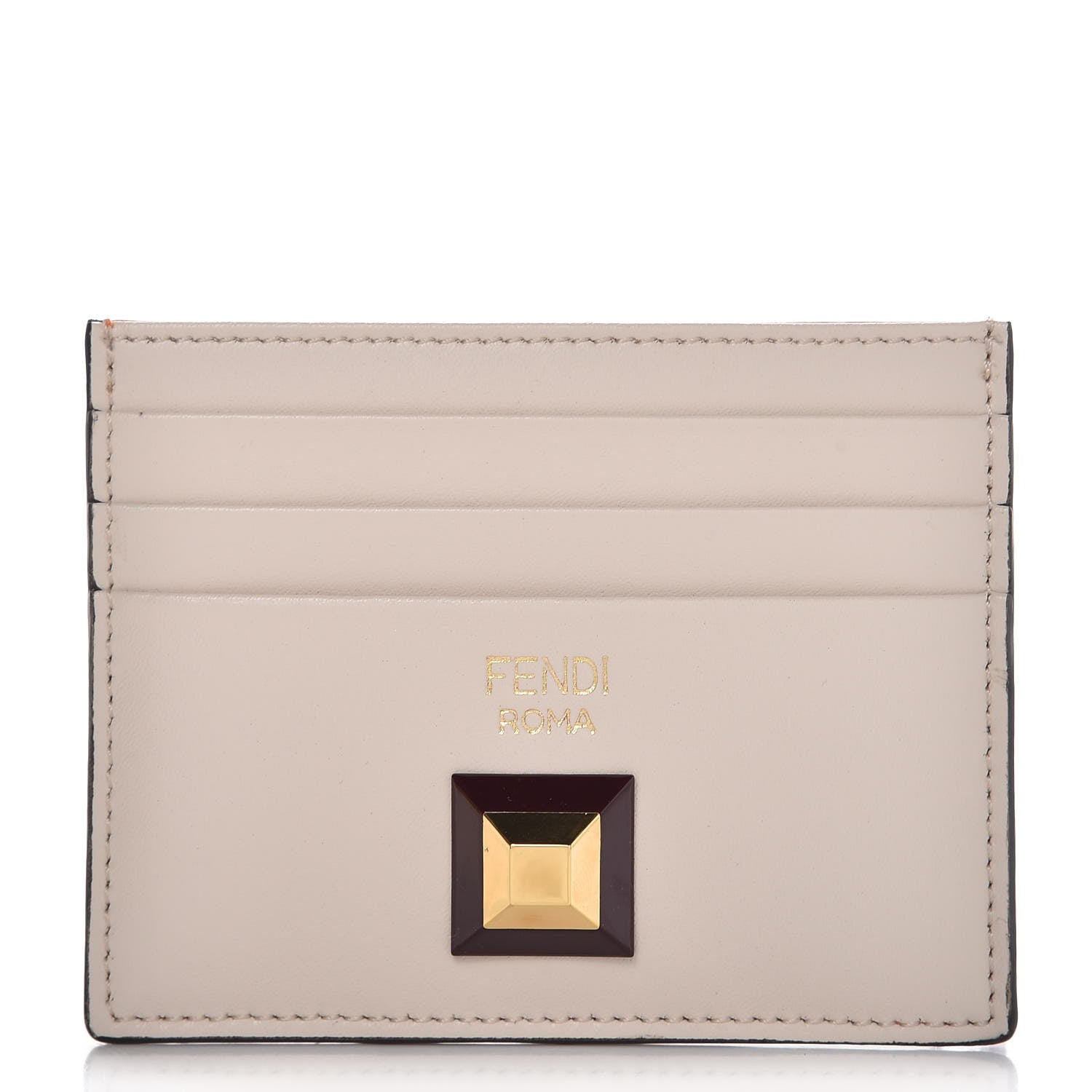Fendi Vitello Liberty Studded Bi-Color Card Holder Camelia Papaya 1 of 8
