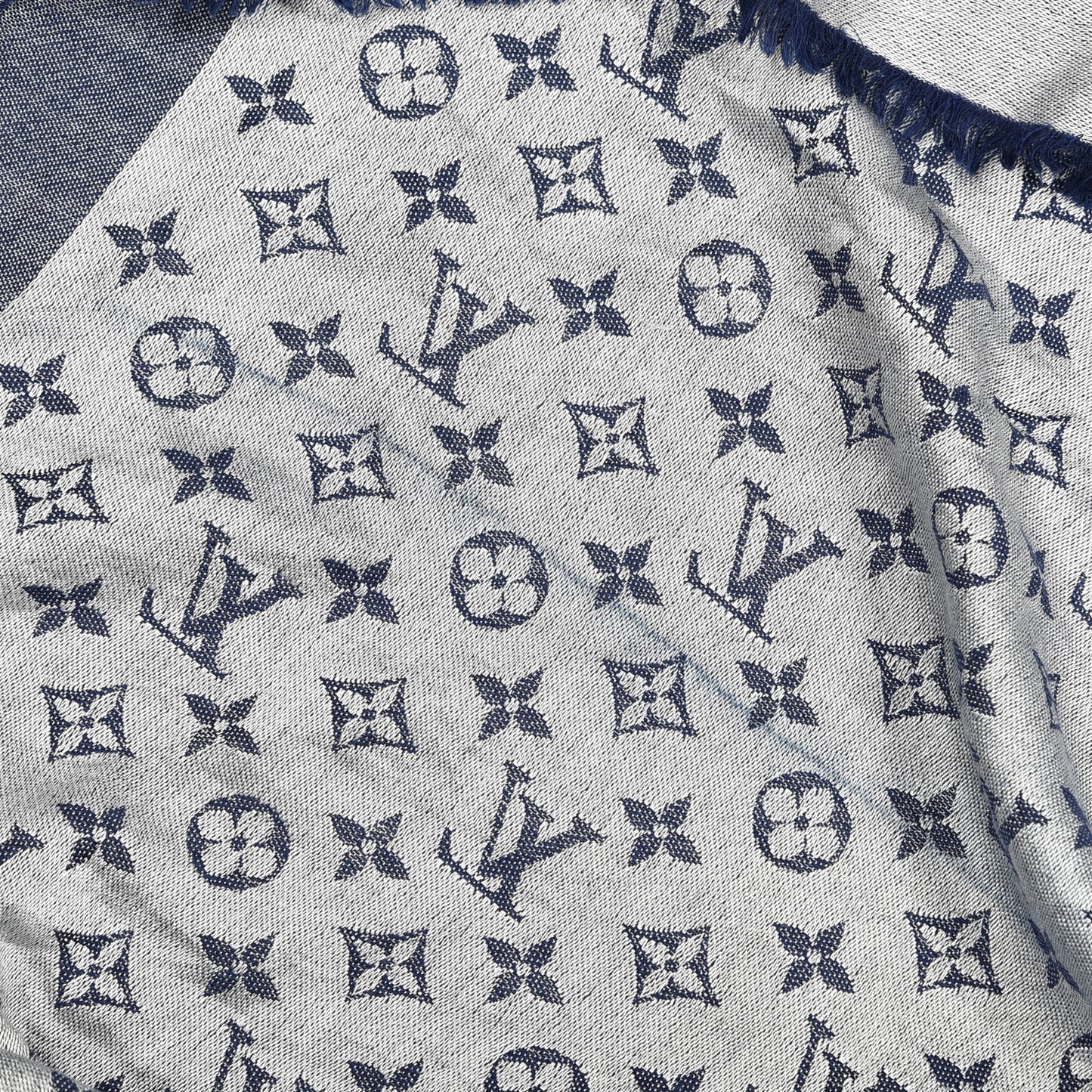 Wool Silk Monogram Denim Shawl Blue