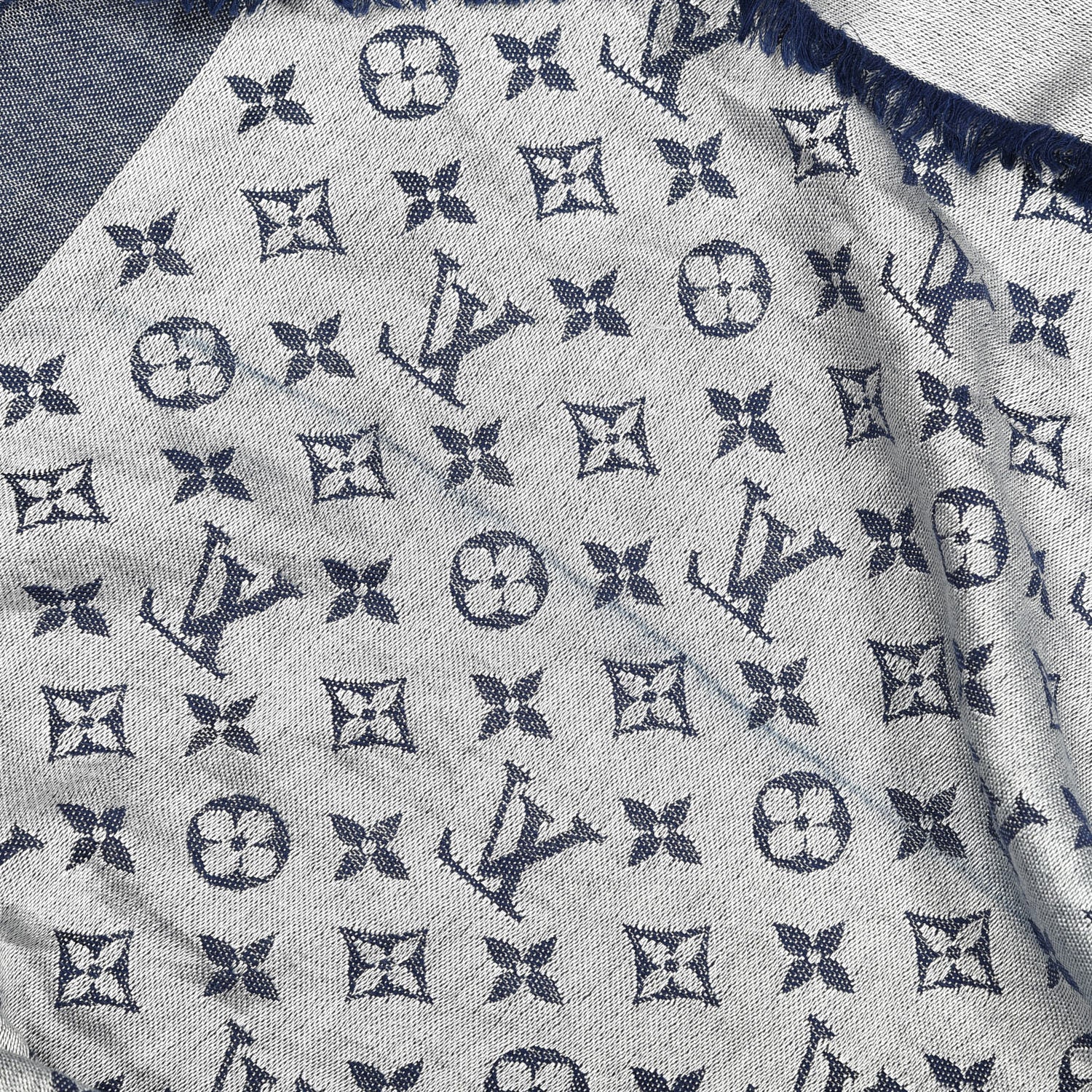 Louis Vuitton Wool Silk Monogram Denim Shawl Blue 4 of 6