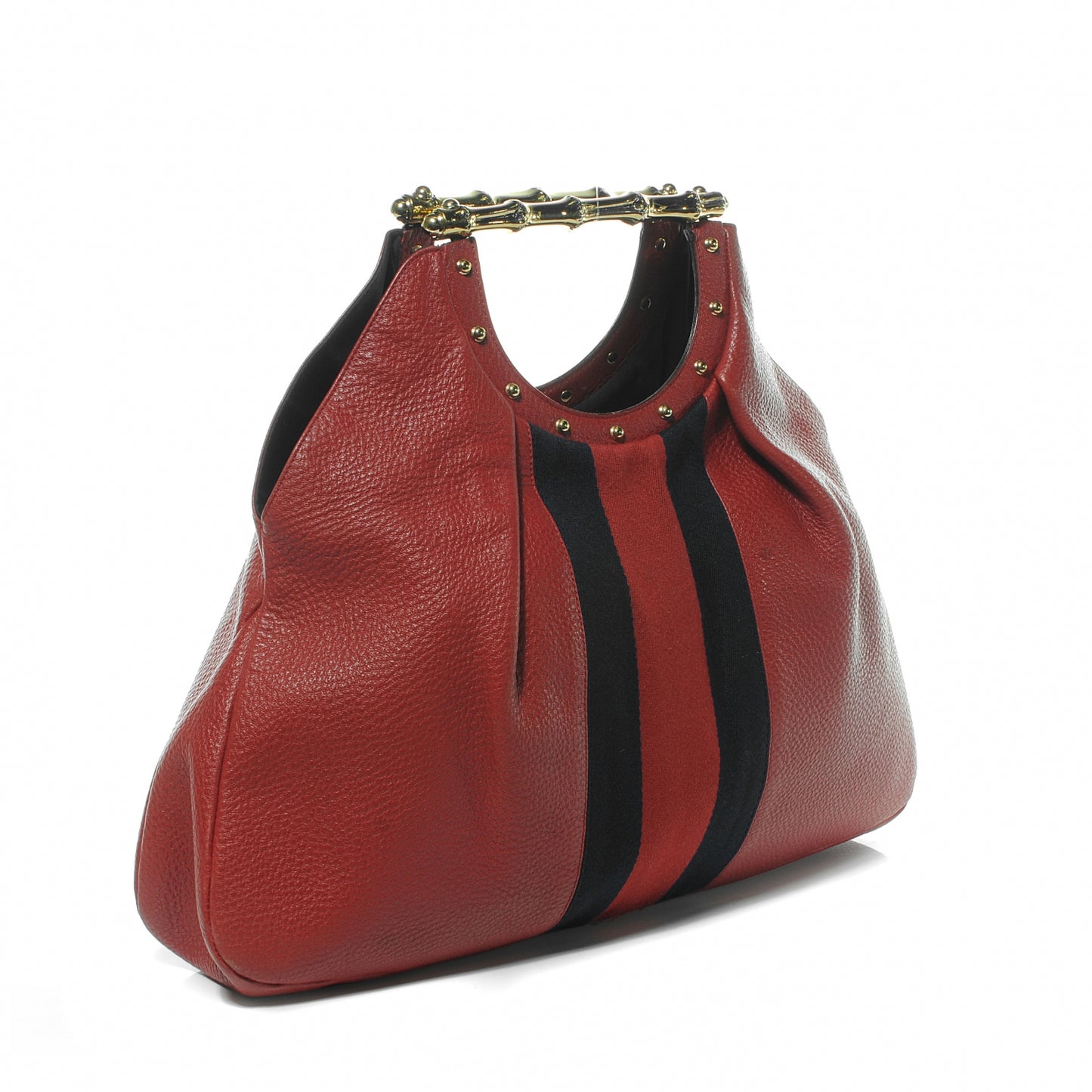 Leather Metal Bamboo Striped Tote Red