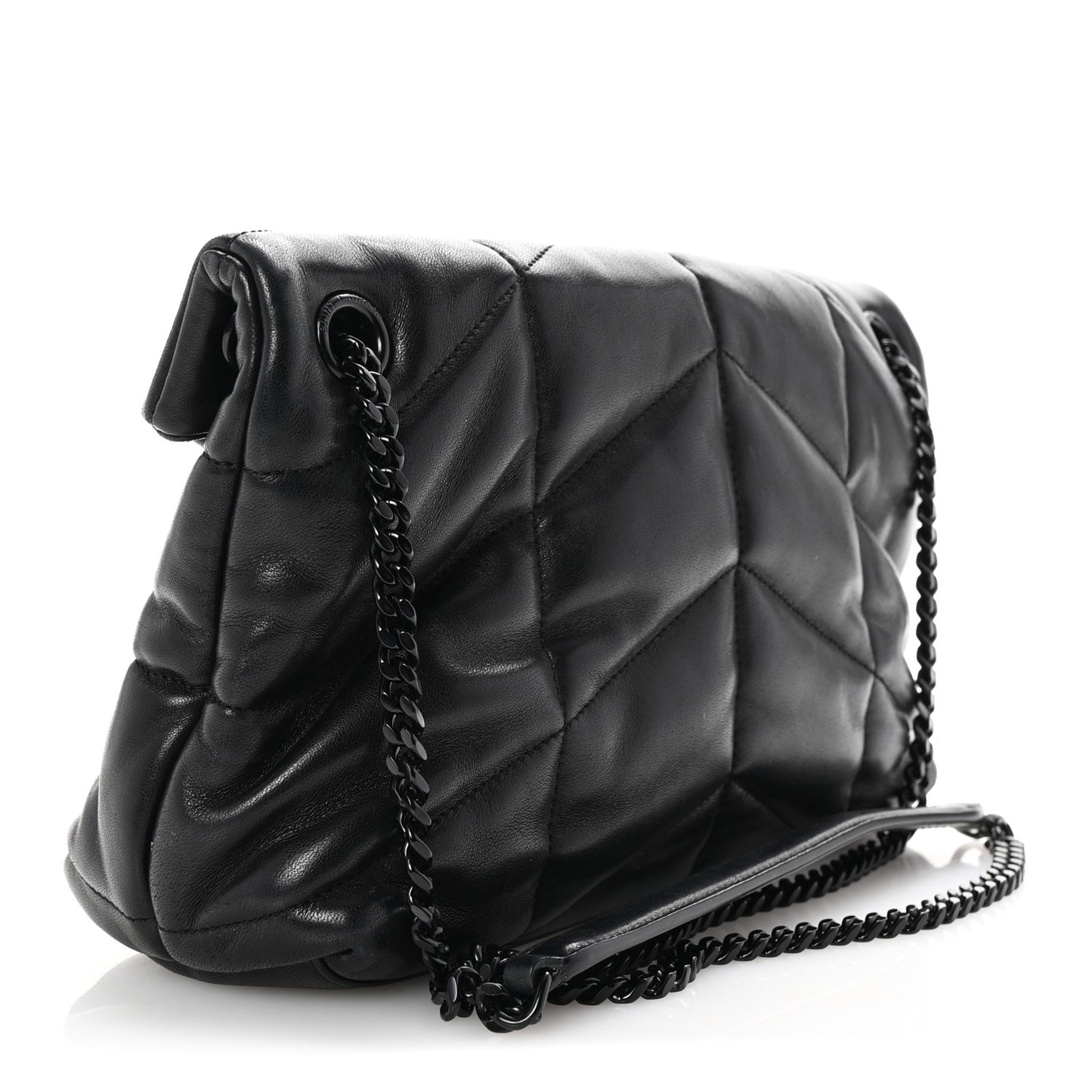 Lambskin Quilted Monogram Monochrome Small Loulou Puffer Chain Satchel Black