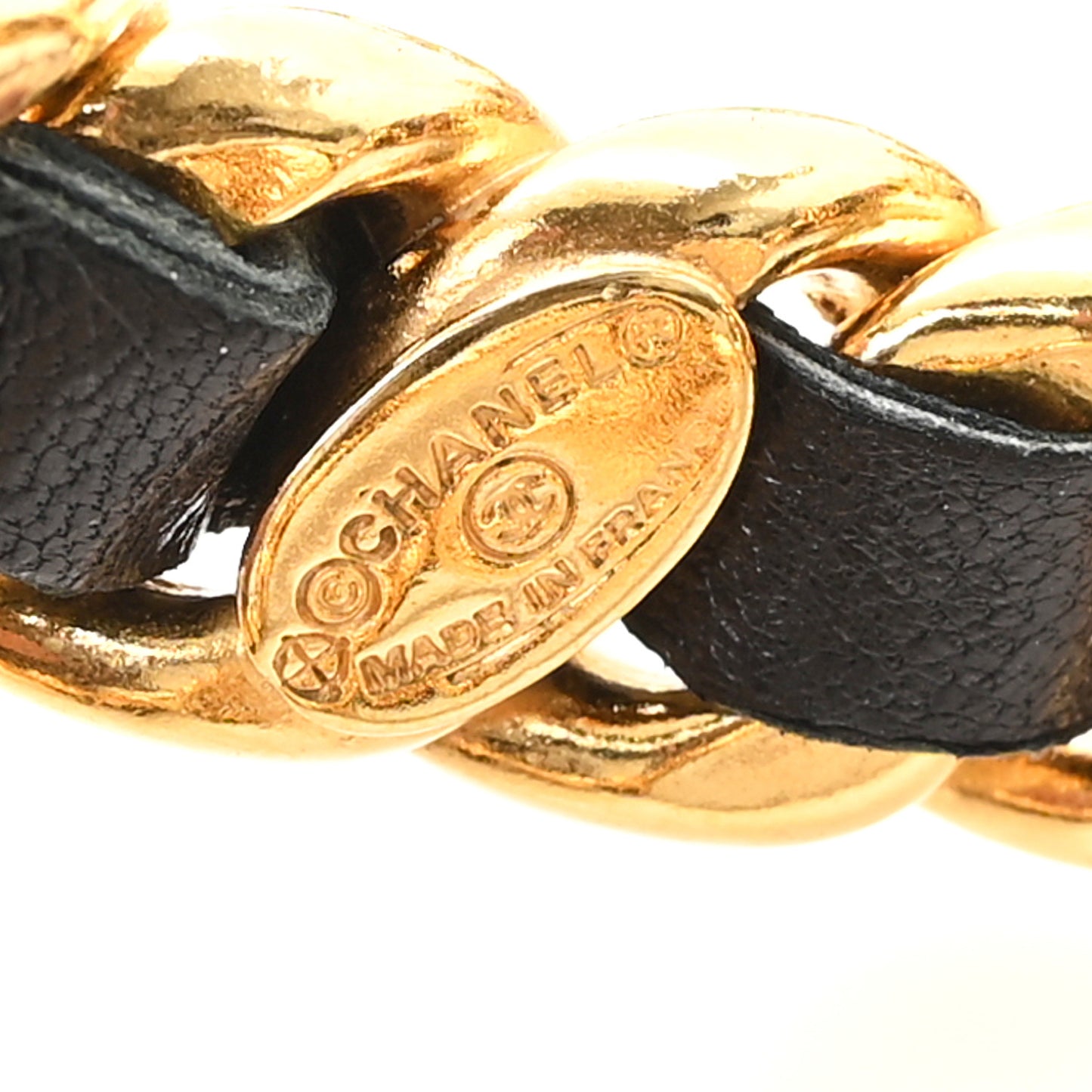 Lambskin Chain CC Medallion Belt Black Gold