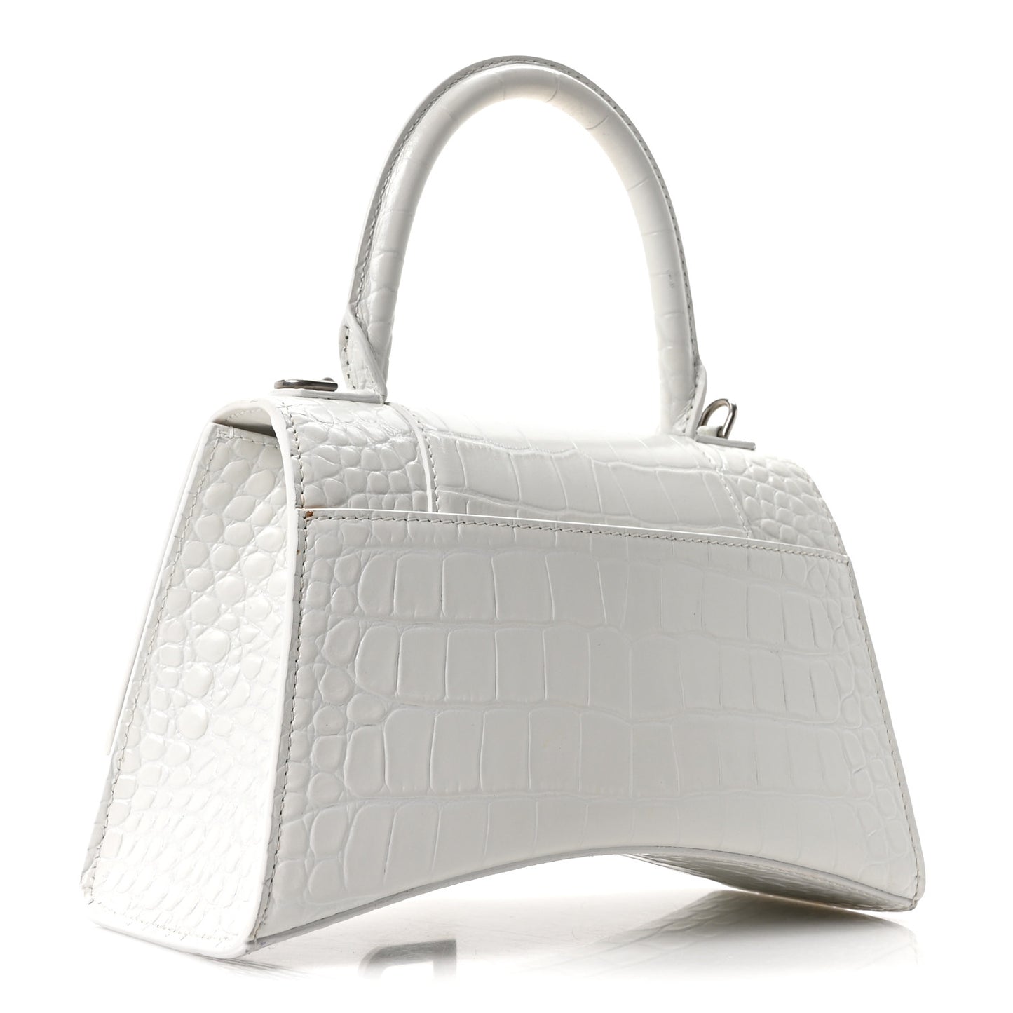 Shiny Calfskin Crocodile Embossed Small Hourglass Top Handle Bag White