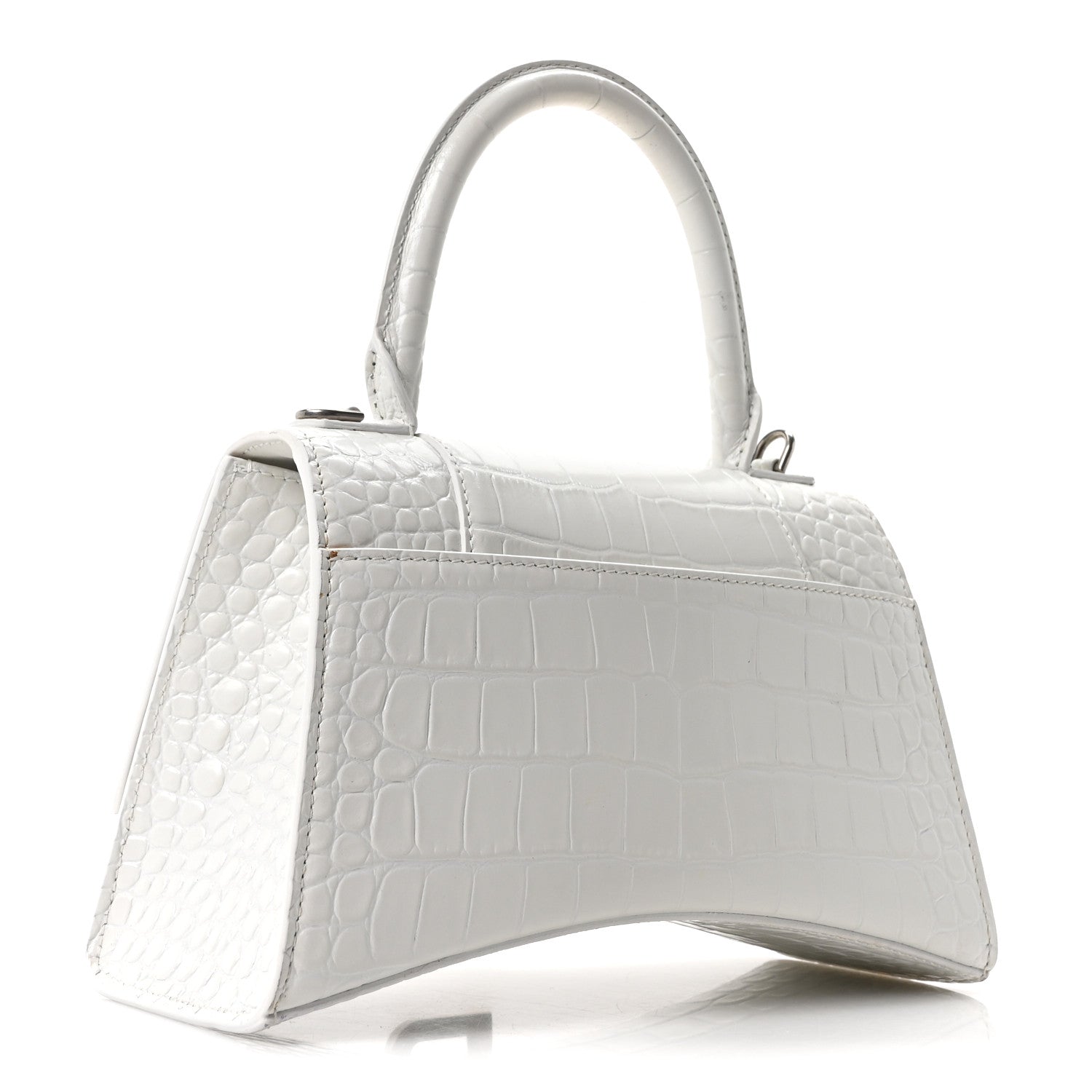 Balenciaga Shiny Calfskin Crocodile Embossed Small Hourglass Top Handle Bag White 2 of 10