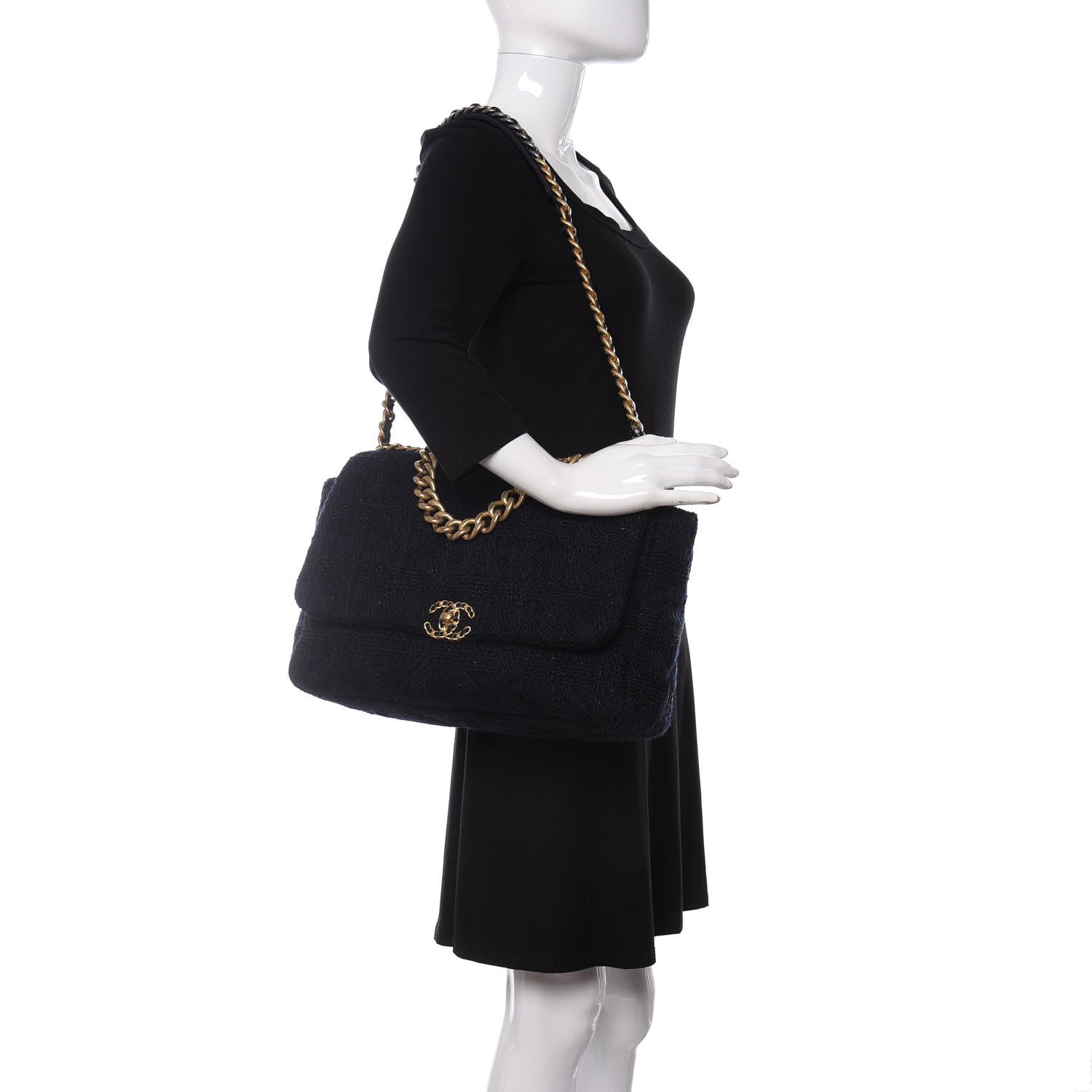 Chanel Tweed Quilted Maxi Chanel 19 Flap Navy 2 of 10