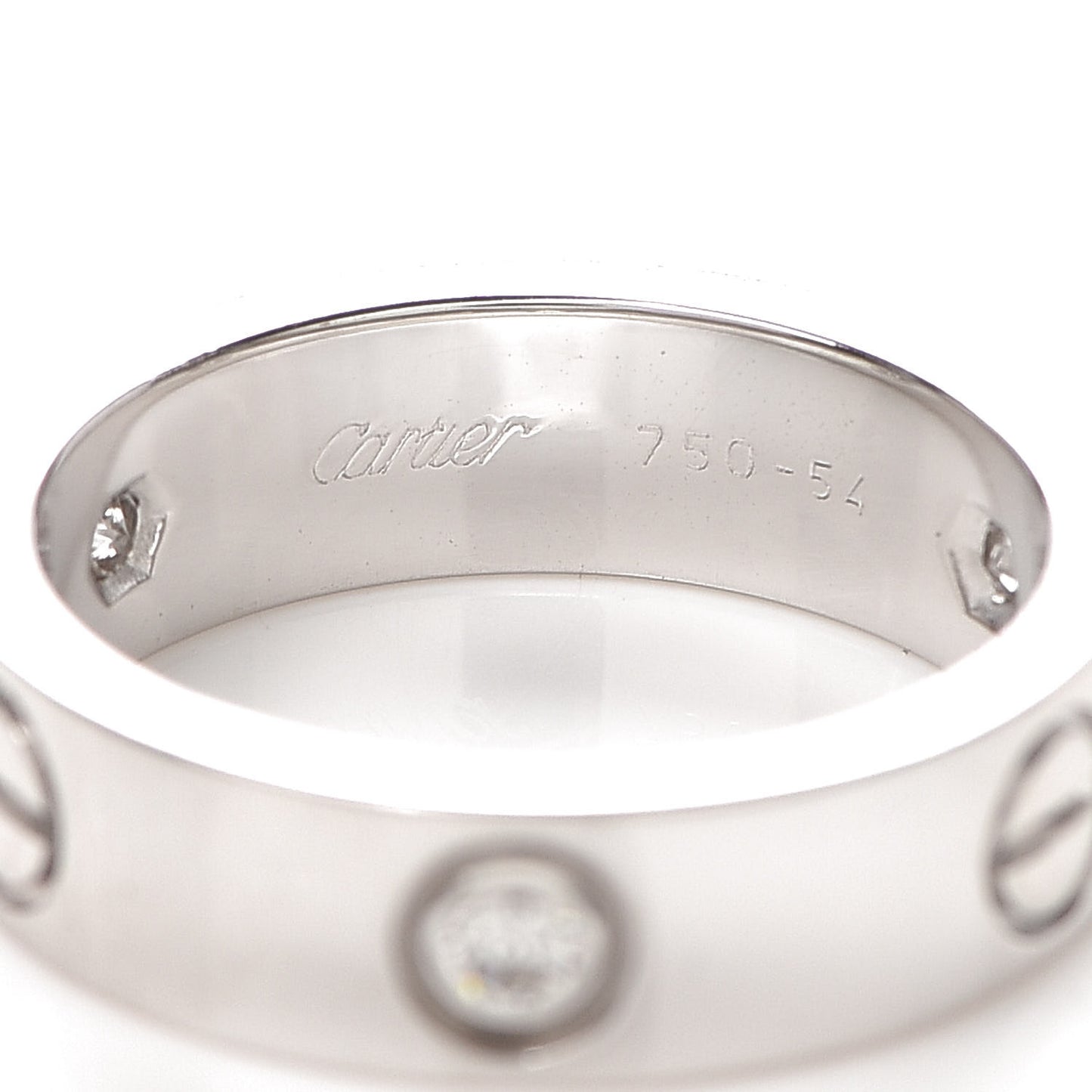 18K White Gold 3 Diamond 5.5mm LOVE Ring 54 6.75