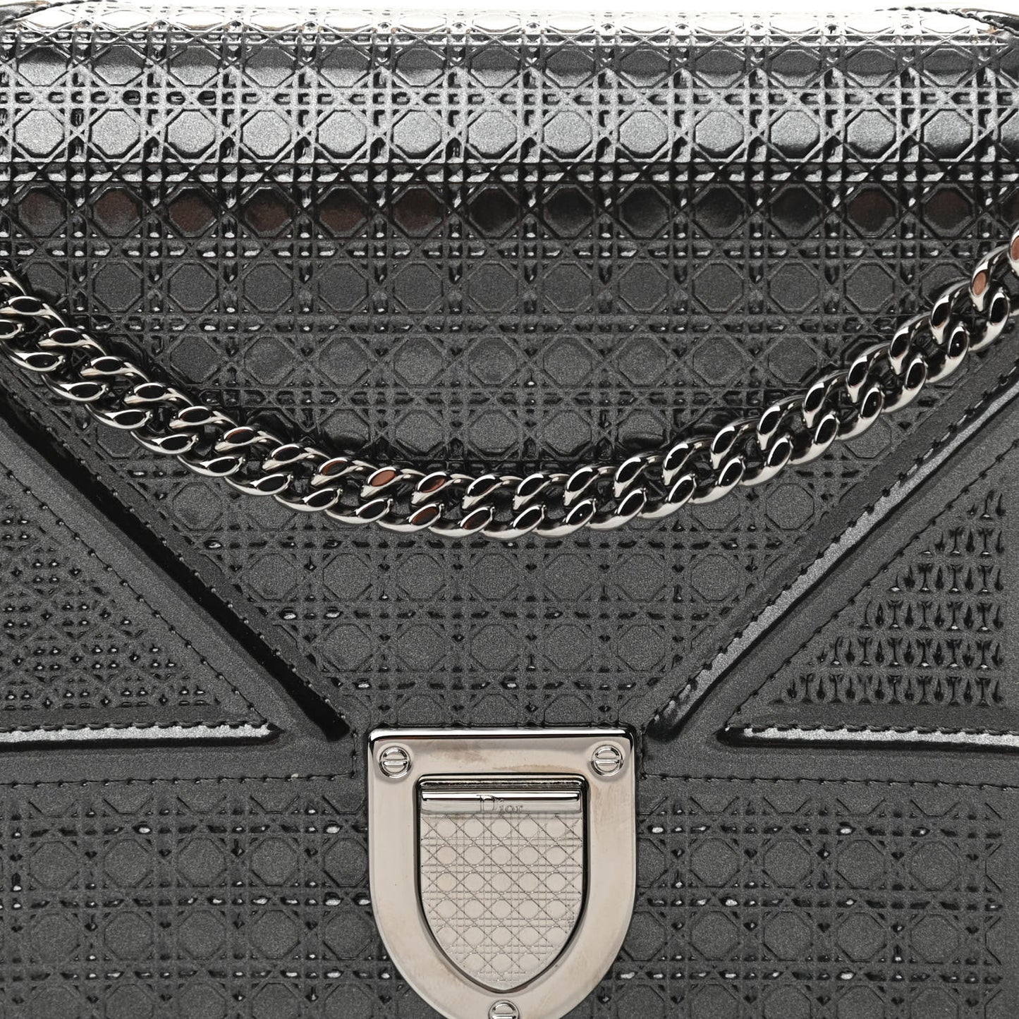 Metallic Patent Micro-Cannage Diorama Wallet on Chain Pouch Black