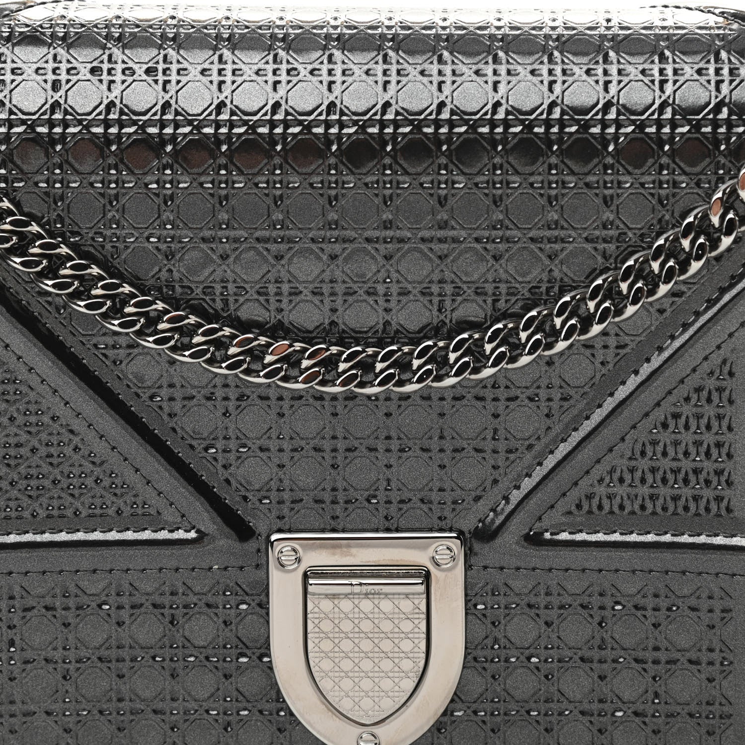Christian Dior Metallic Patent Micro-Cannage Diorama Wallet on Chain Pouch Black 7 of 9