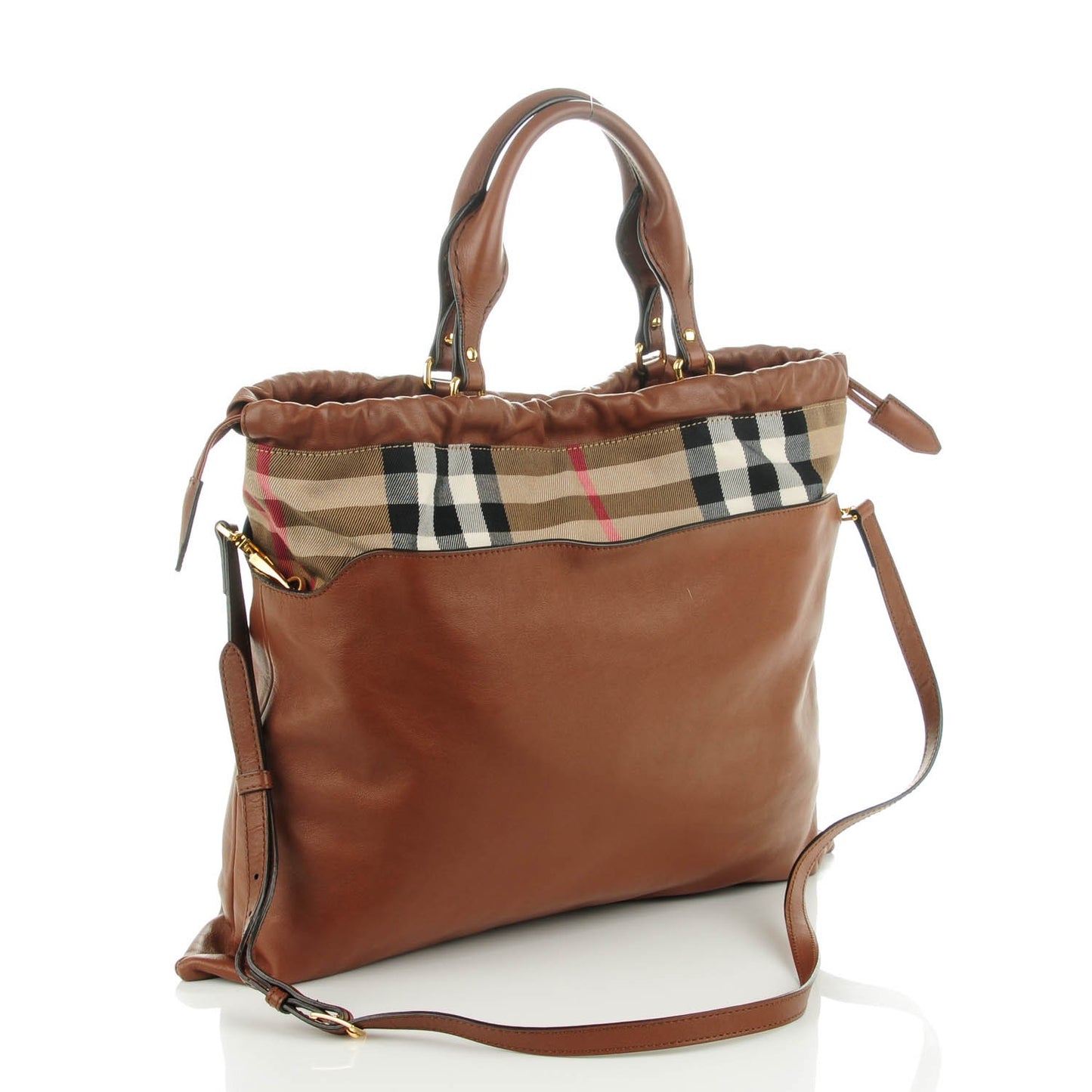 Soft Calfskin House Check Big Crush Tote Tan