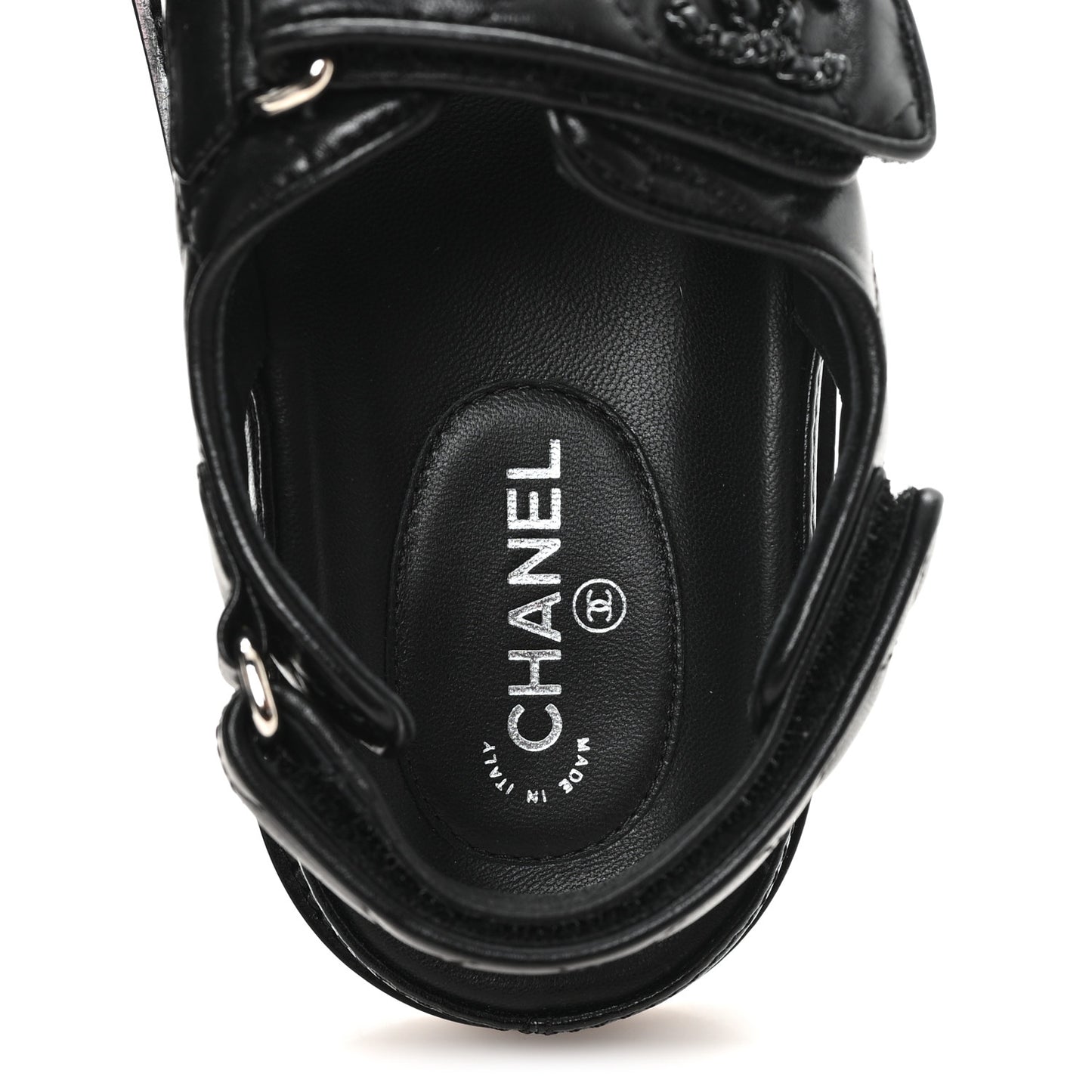 Lambskin Quilted Velcro Dad Sandals 35.5 So Black