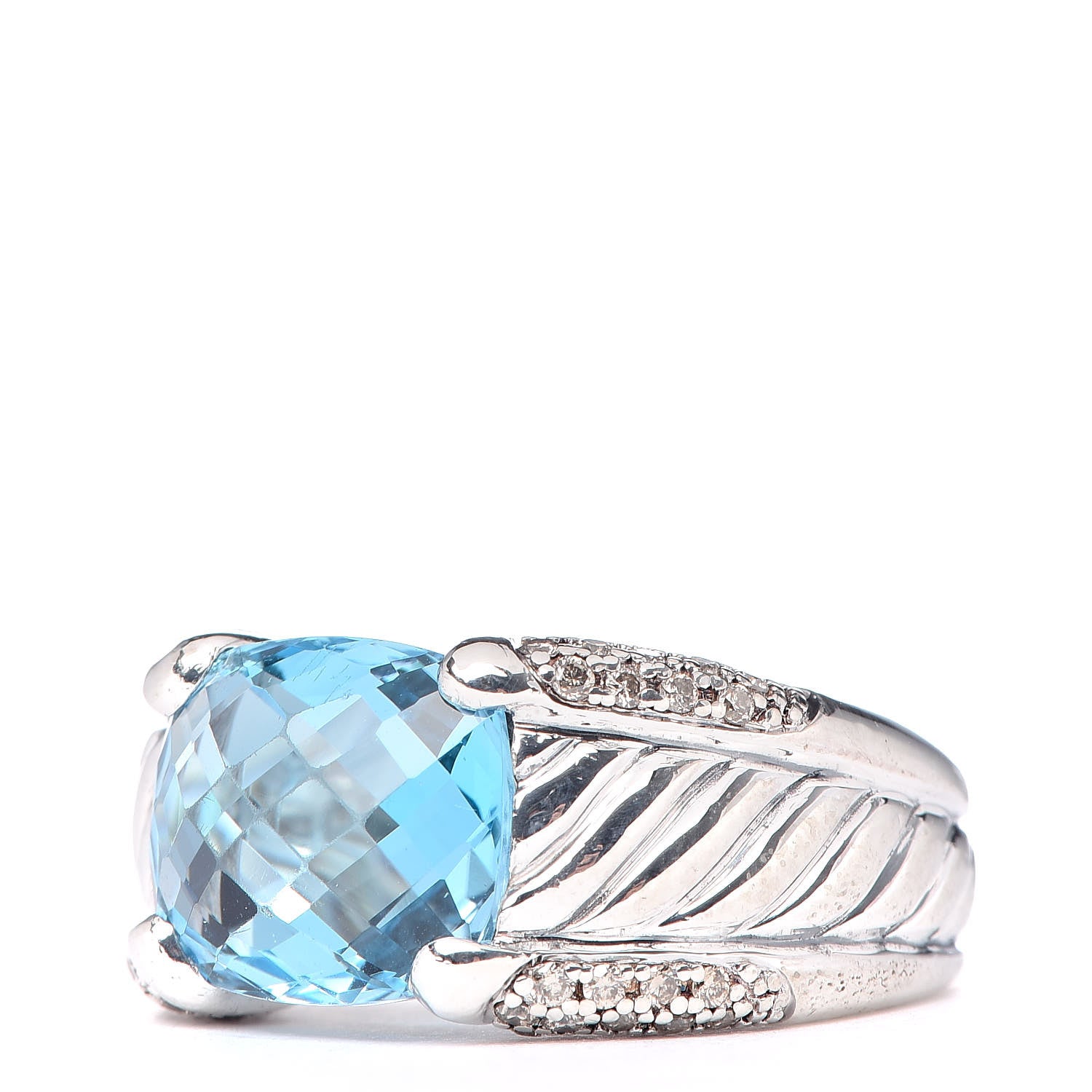 David Yurman Sterling Silver Diamond Blue Topaz 12mm Cable Cocktail Ring 51 5.75 3 of 6