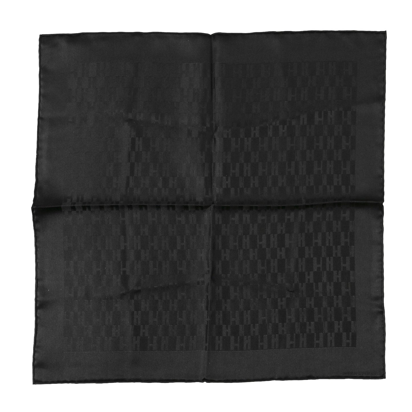 Silk Faconnee Grand H Pocket Square Scarf 45 Black