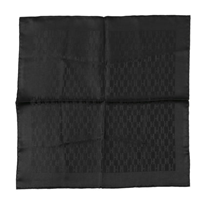 Hermes Silk Faconnee Grand H Pocket Square Scarf 45 Black 1 of 3