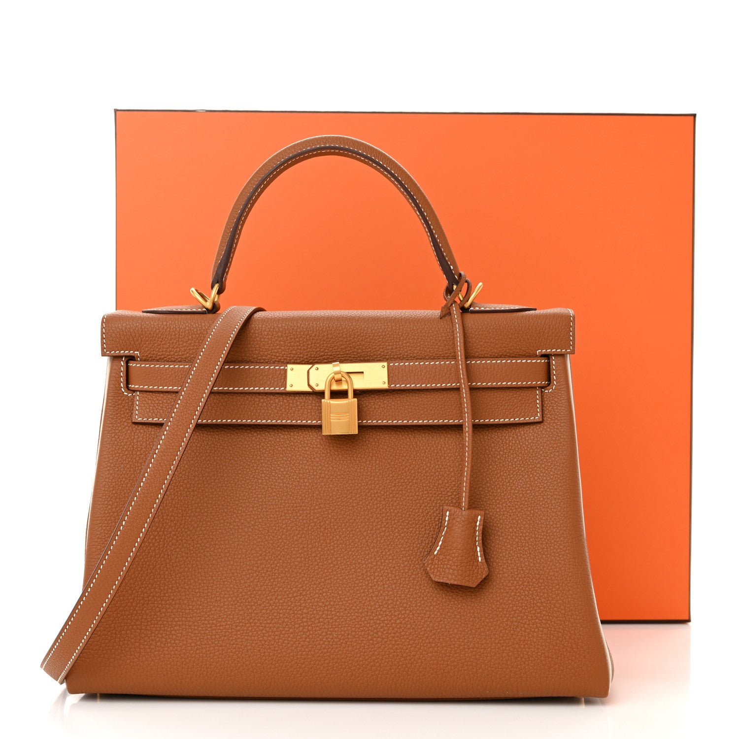 Hermes Togo Horseshoe Kelly Retourne 32 Gold Craie 11 of 11
