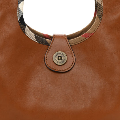 Burberry Calfskin Check Trim Hobo Brown 9 of 12