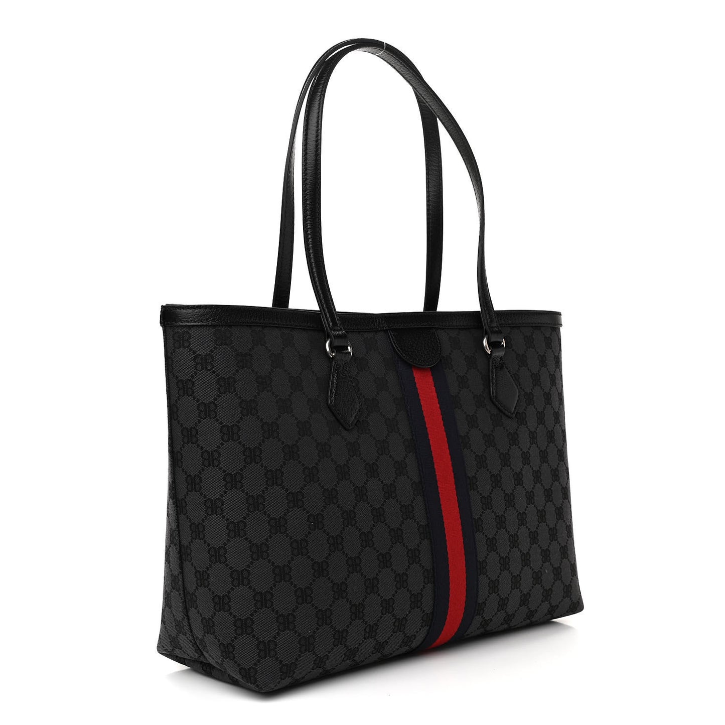 X BALENCIAGA BB Monogram Web Graffiti Medium Ophidia Shopping Tote Black