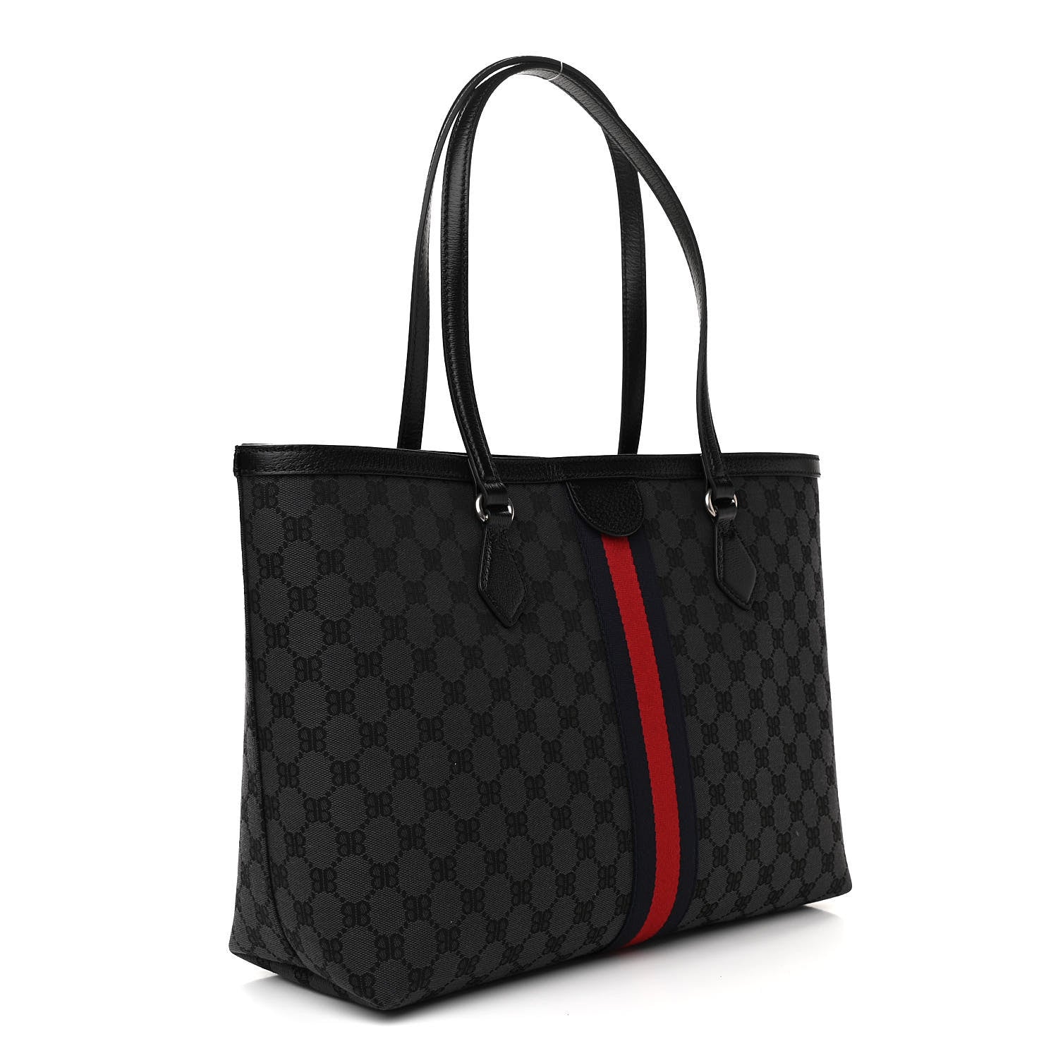 Gucci X BALENCIAGA BB Monogram Web Graffiti Medium Ophidia Shopping Tote Black 3 of 11