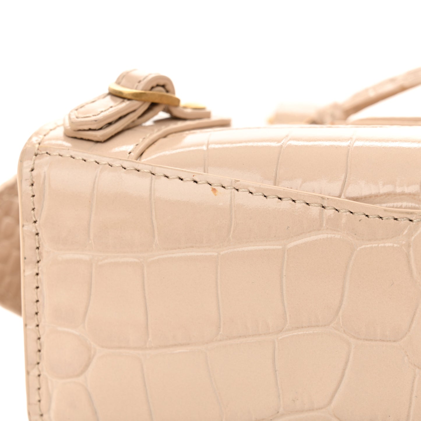 Shiny Supple Calfskin Crocodile Embossed Neo Classic Gold Hardware Nano City Crossbody Light Beige
