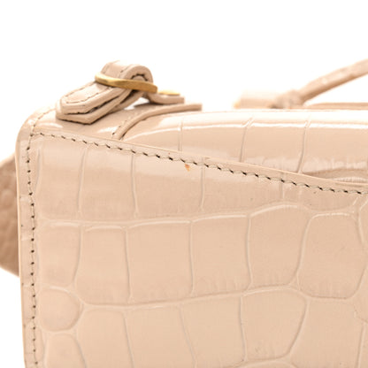 Balenciaga Shiny Supple Calfskin Crocodile Embossed Neo Classic Gold Hardware Nano City Crossbody Light Beige 13 of 13