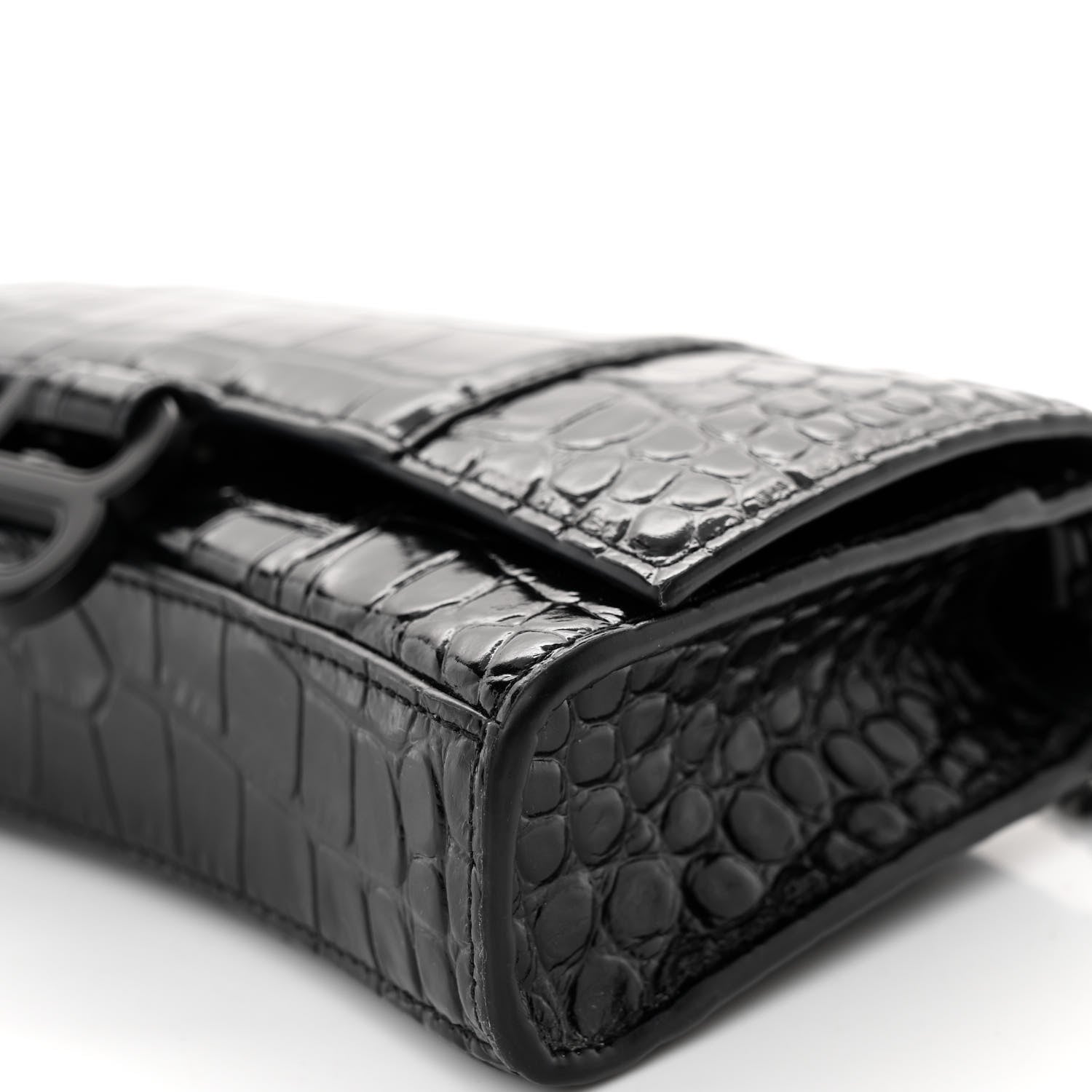 Balenciaga Shiny Calfskin Monochrome Crocodile Embossed Hourglass Chain Bag Black 9 of 9