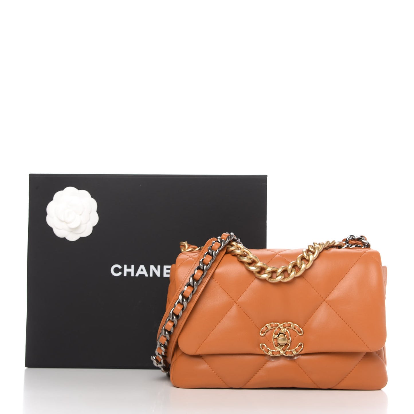 Lambskin Quilted Medium Chanel 19 Flap Light Brown
