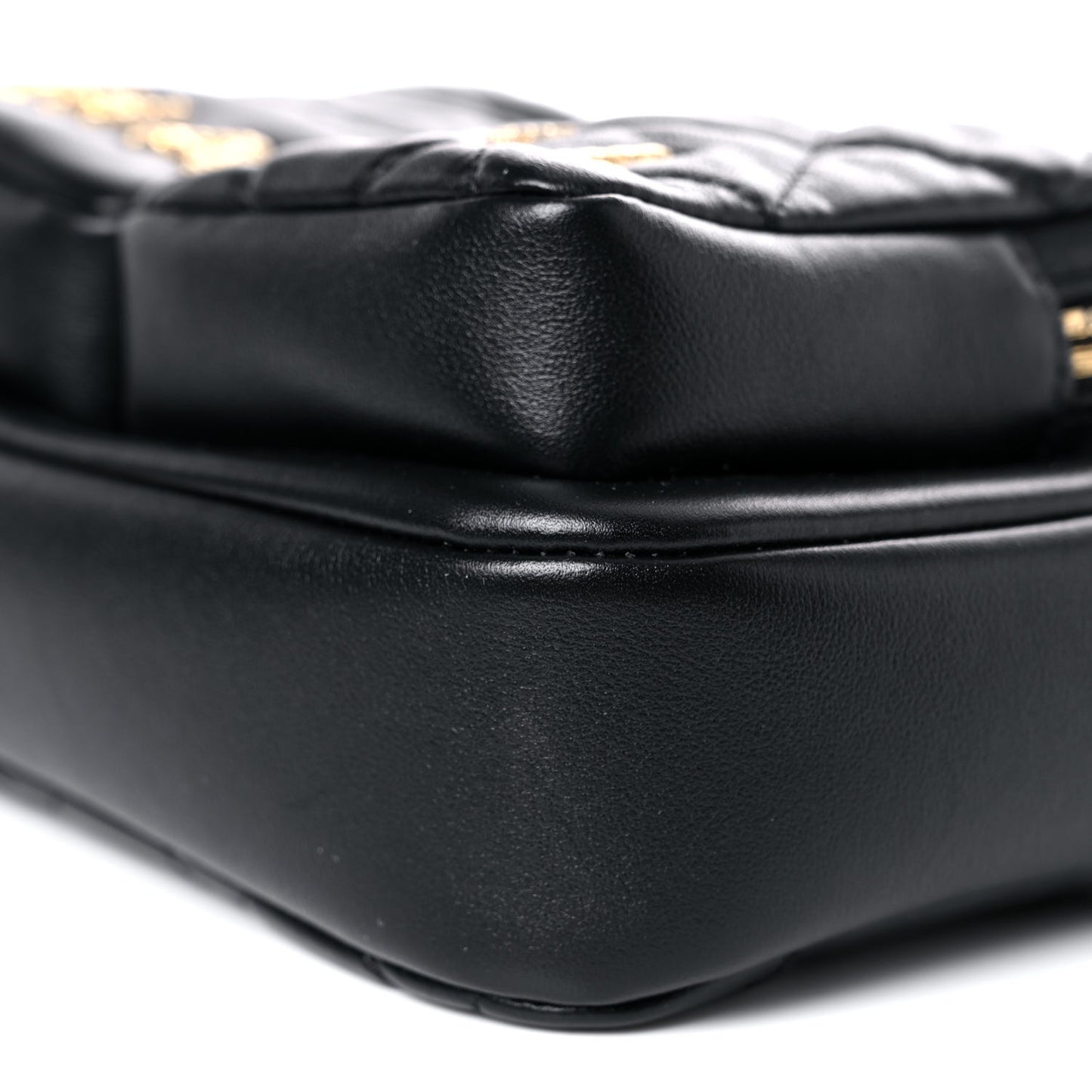 Calfskin Quilted Small Camera Case Black