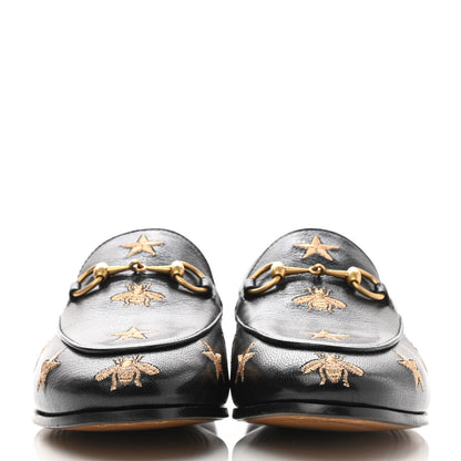 Gucci Goatskin Bee Star Embroidered Womens Jordaan Loafers 37 Black 2 of 9