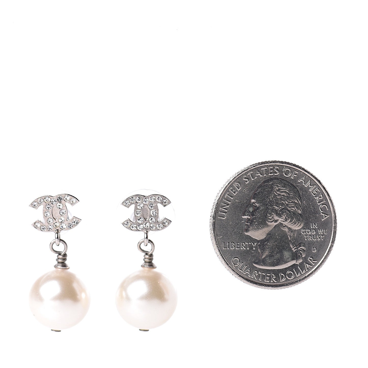 Crystal Pearl CC Drop Earrings Silver Pearly White