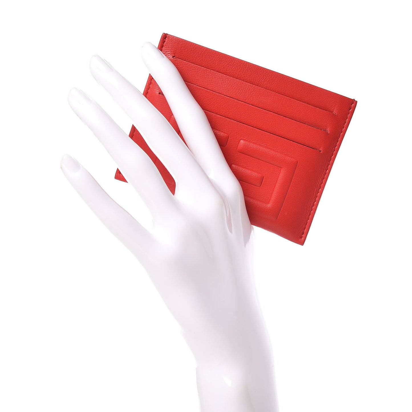 Lambskin Logo Emblem Card Holder Red