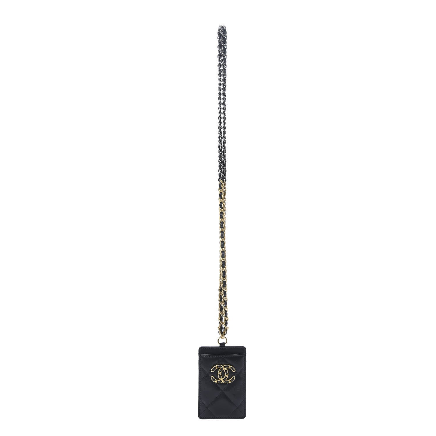 Chanel Shiny Goatskin Quilted 19 Card Holder On Chain Black 1 of 6