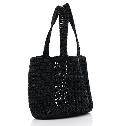 Prada Yarn Raffia Effect Crochet Logo Embroidered Small Tote Bag Black 3 of 8