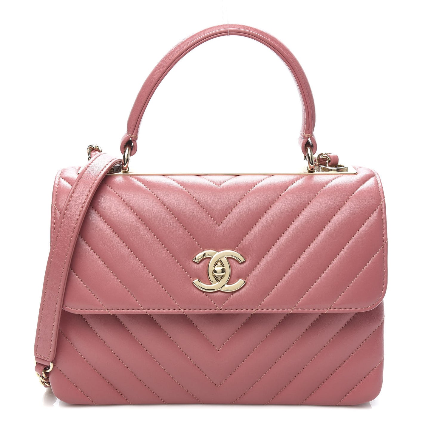 Lambskin Chevron Quilted Small Trendy CC Dual Handle Flap Bag Light Pink