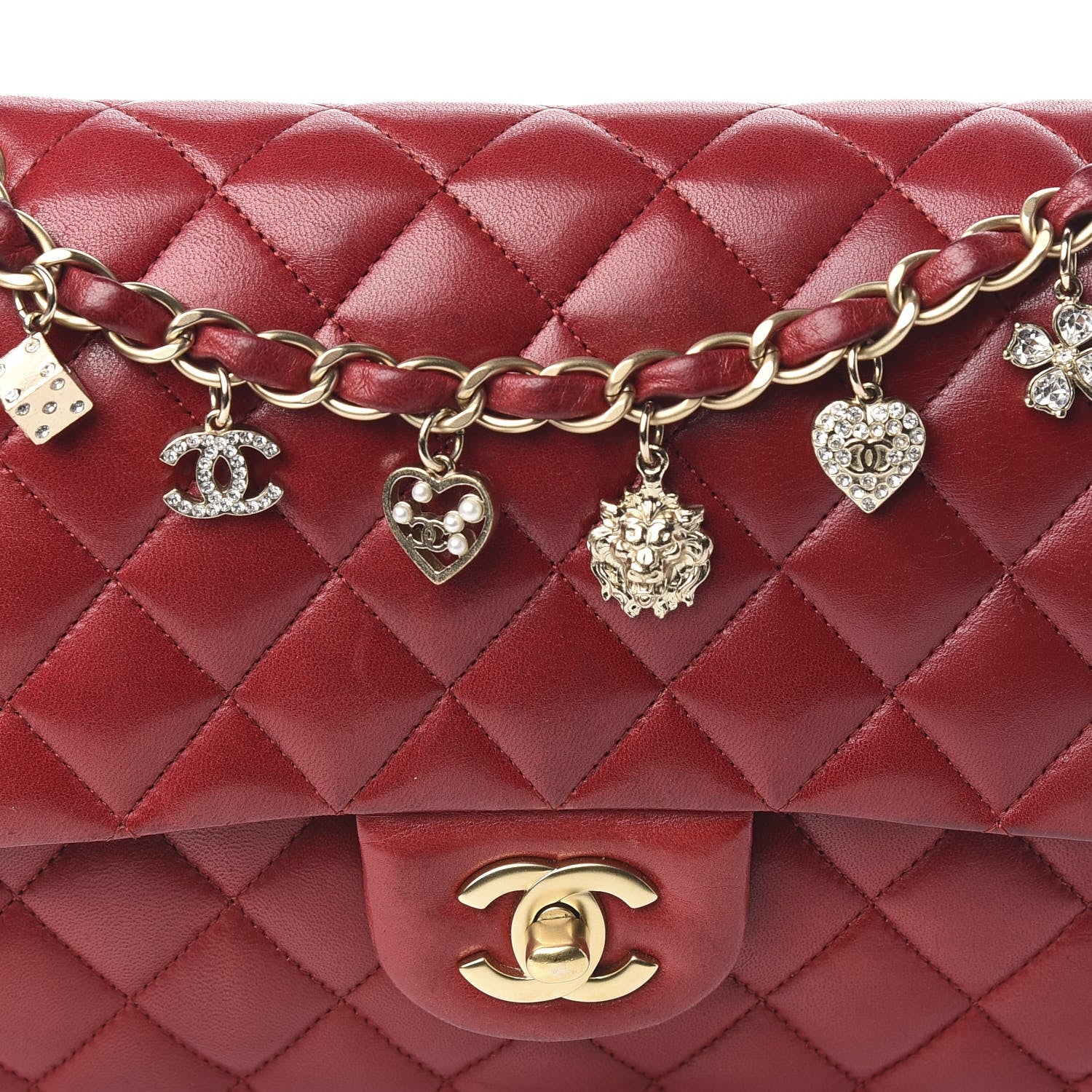 Chanel Lambskin Quilted Medium Double Flap with Charms Red 13 of 18