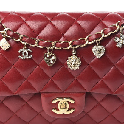 Chanel Lambskin Quilted Medium Double Flap with Charms Red 13 of 18