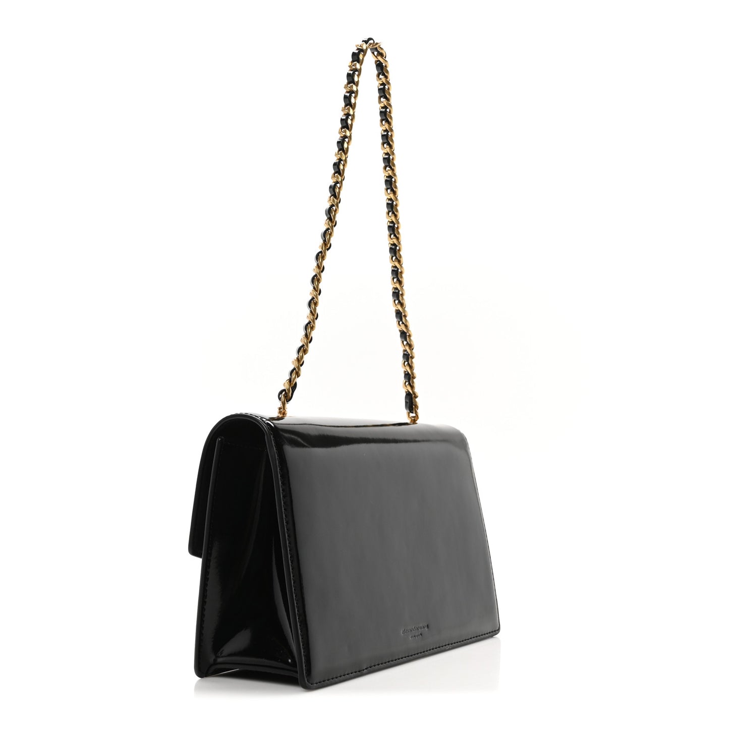 Patent Small Legacy Chain Shoulder Bag Black