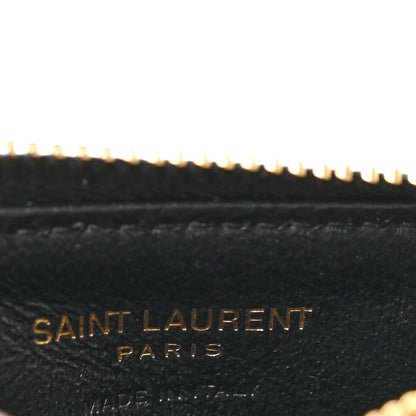 Saint Laurent Grain De Poudre Matelasse Chevron Monogram Fragments Zippered Card Case Black 6 of 7