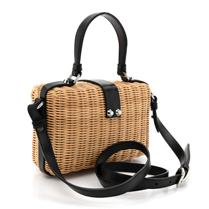 Prada Wicker Top Handle Shoulder Bag Naturale Black 2 of 10