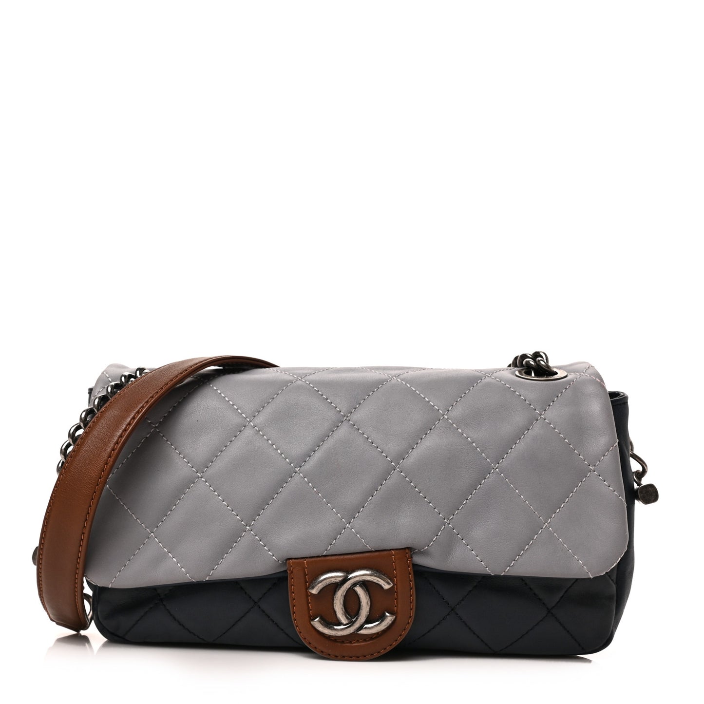 Iridescent Calfskin Tri-Color Country Chic Flap Navy Blue