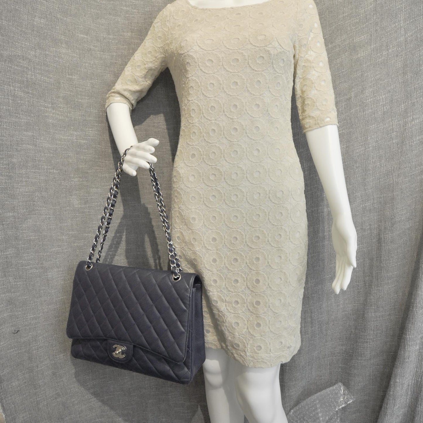 Caviar Maxi Flap Navy Blue SHW