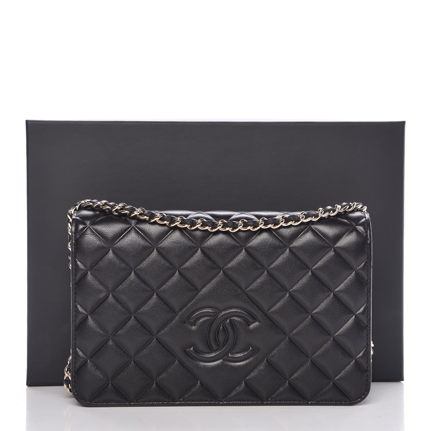 Goatskin Quilted Diamond CC Wallet On Chain WOC Black