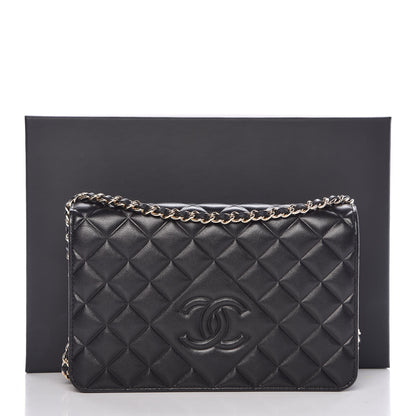 Chanel Goatskin Quilted Diamond CC Wallet On Chain WOC Black 13 of 13