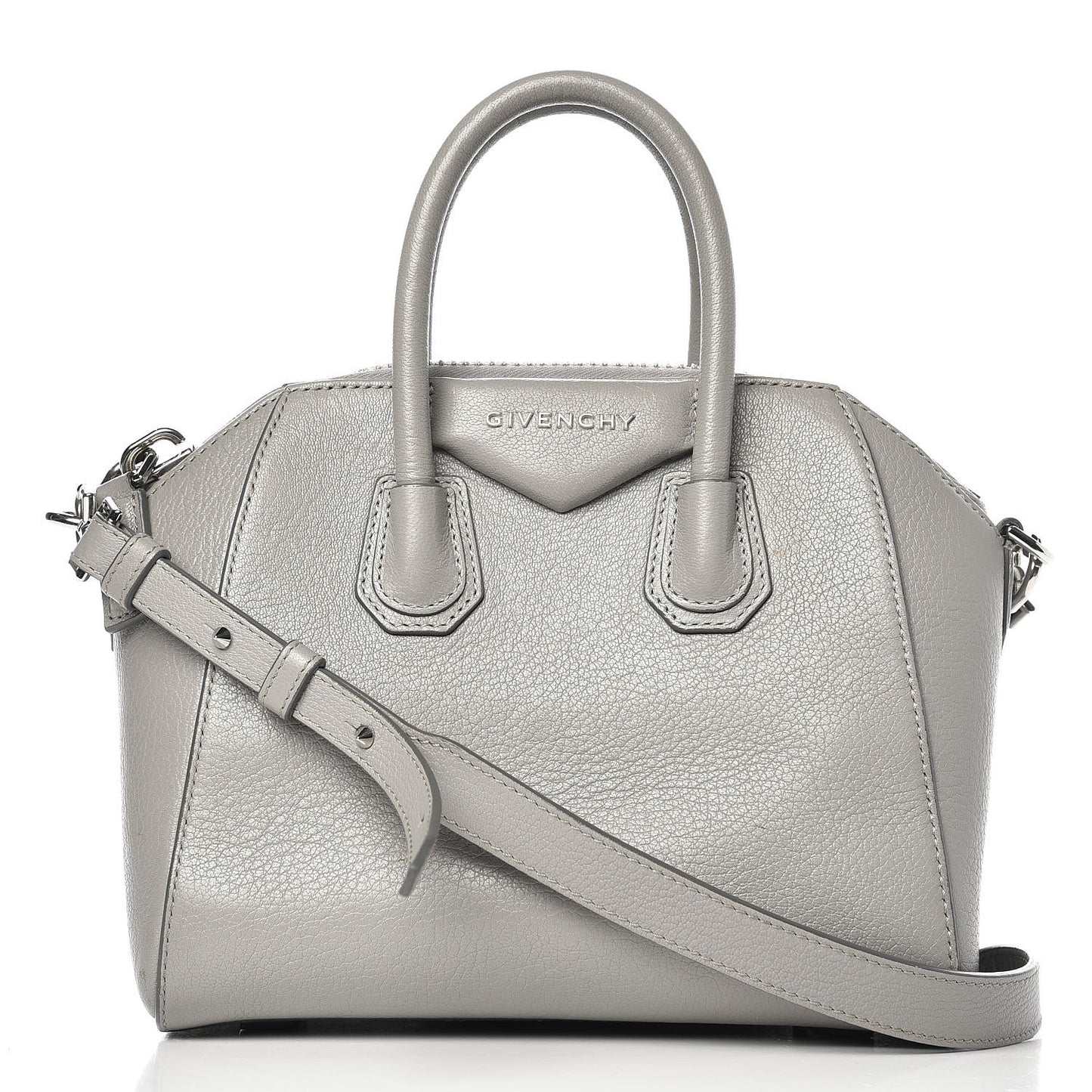 Sugar Goatskin Mini Antigona Pearl Grey
