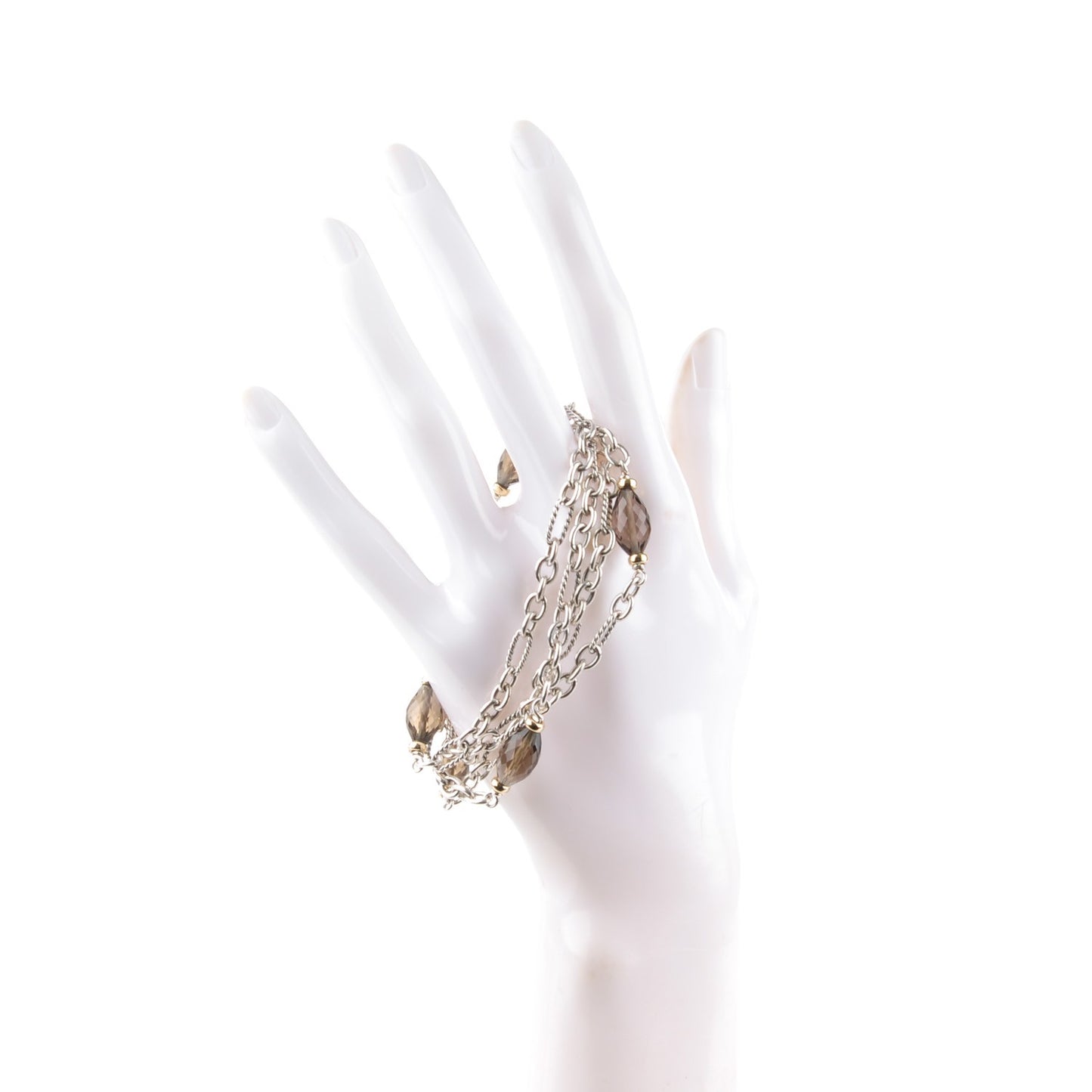 Sterling Silver 18K Yellow Gold Smoky Quartz Figaro Bracelet