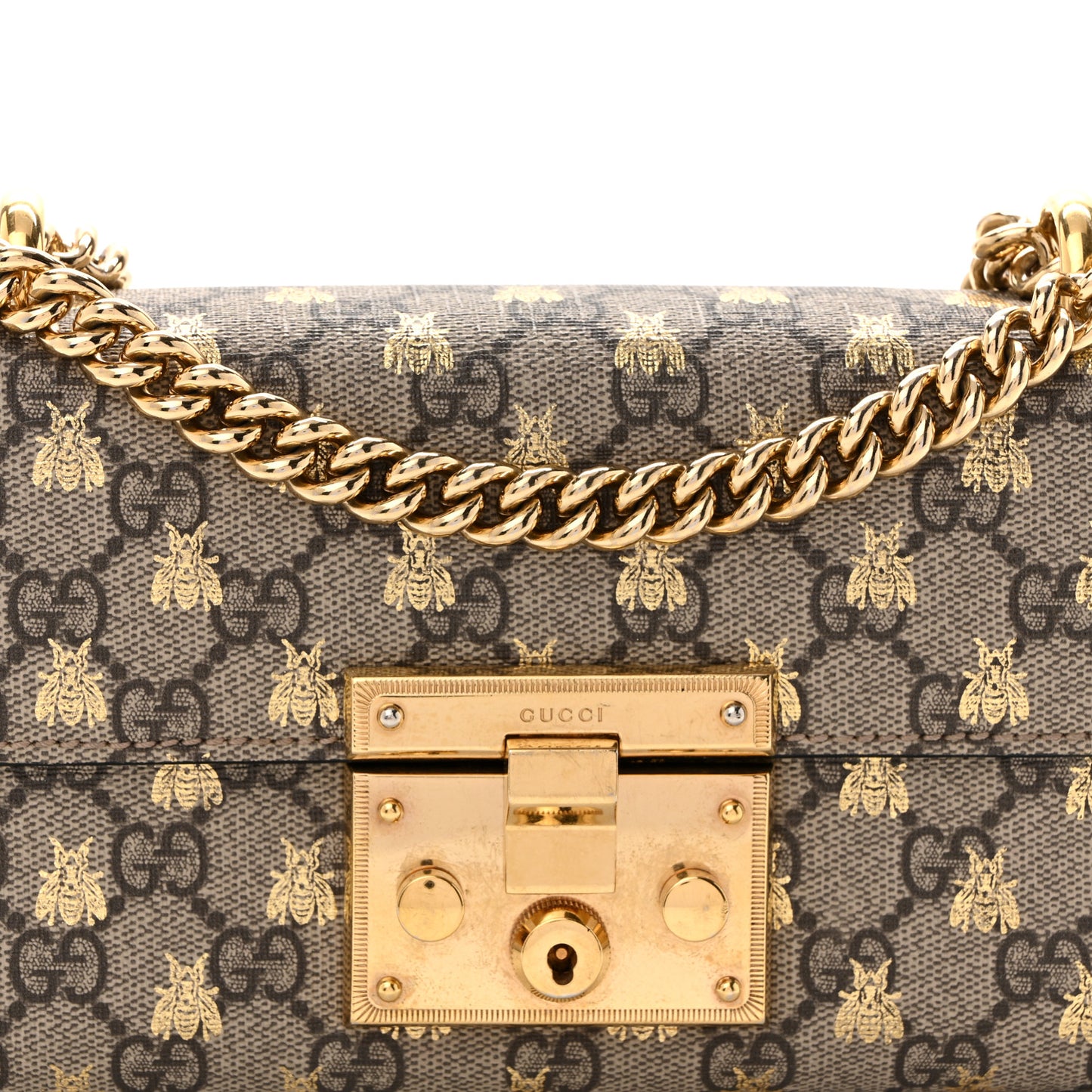 GG Supreme Monogram Bees Small Padlock Shoulder Bag Black