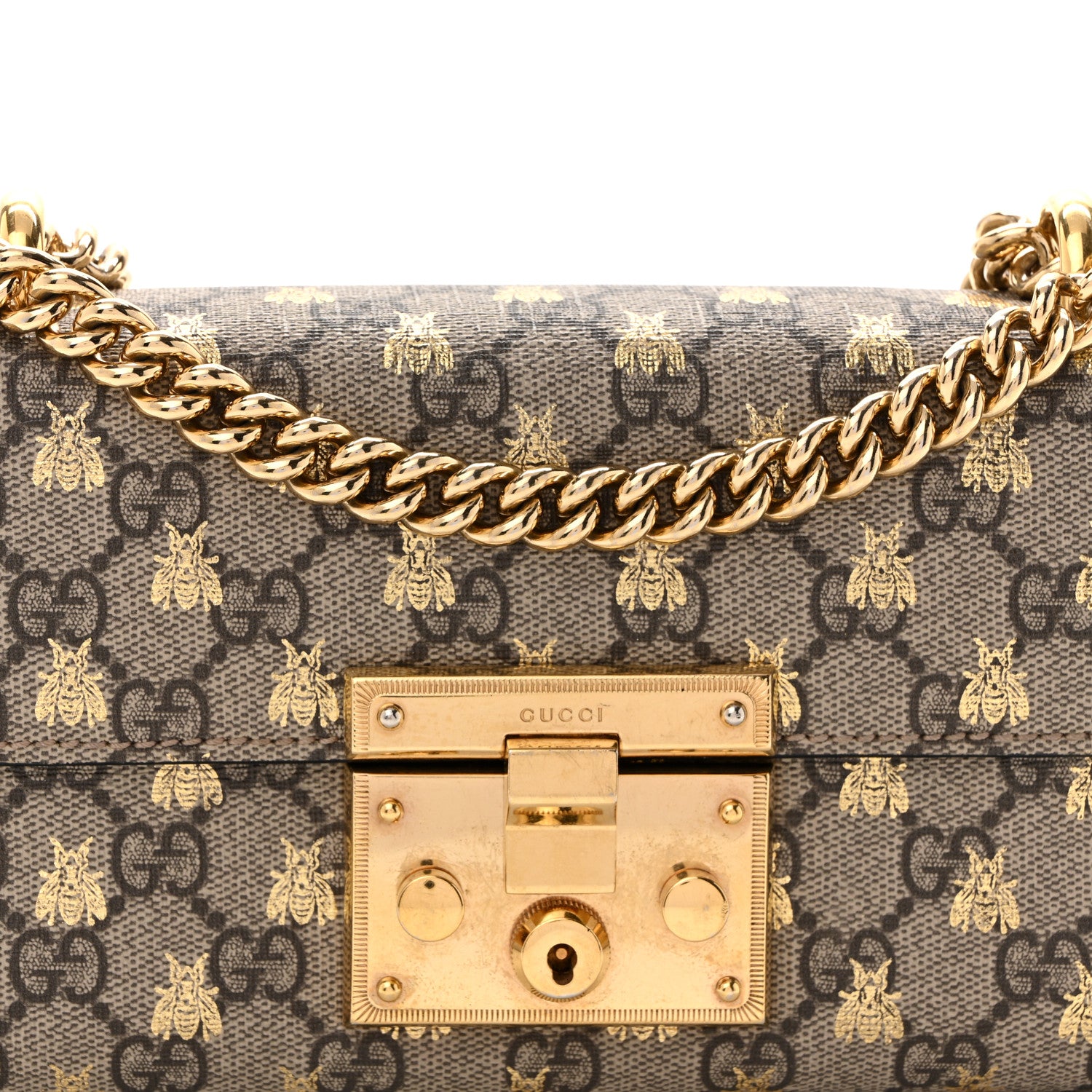 Gucci GG Supreme Monogram Bees Small Padlock Shoulder Bag Black 8 of 14