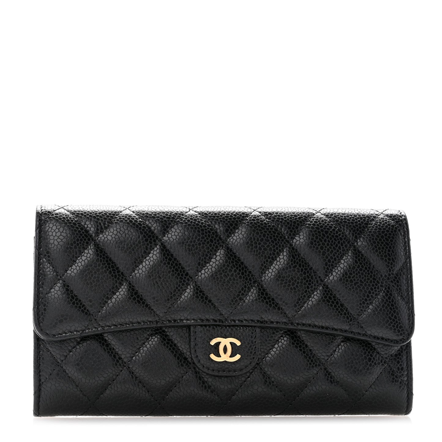 Caviar Quilted Large Gusset Flap Wallet Black