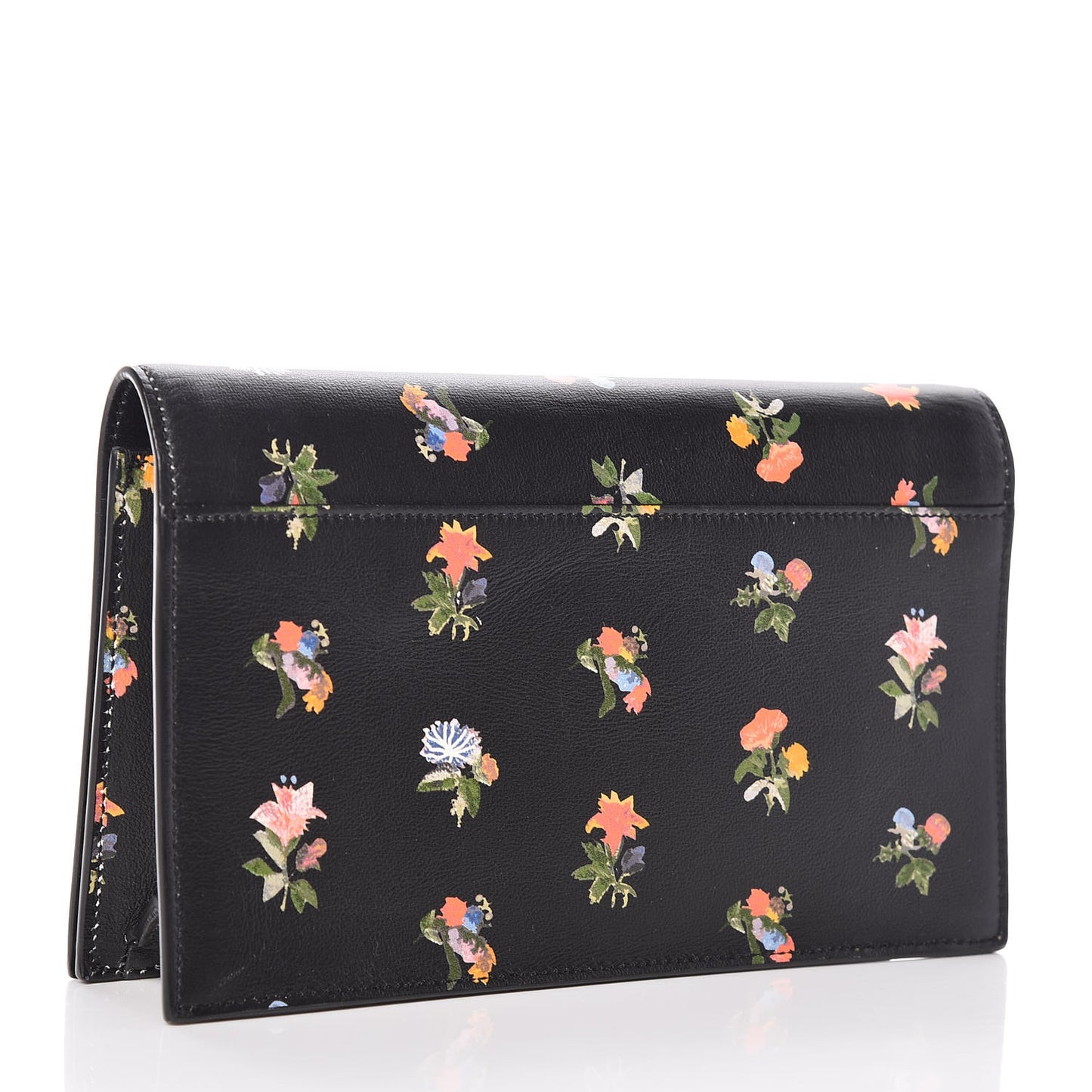 Calfskin Prairie Flower Printed Small Monogram Clutch Black Multicolor