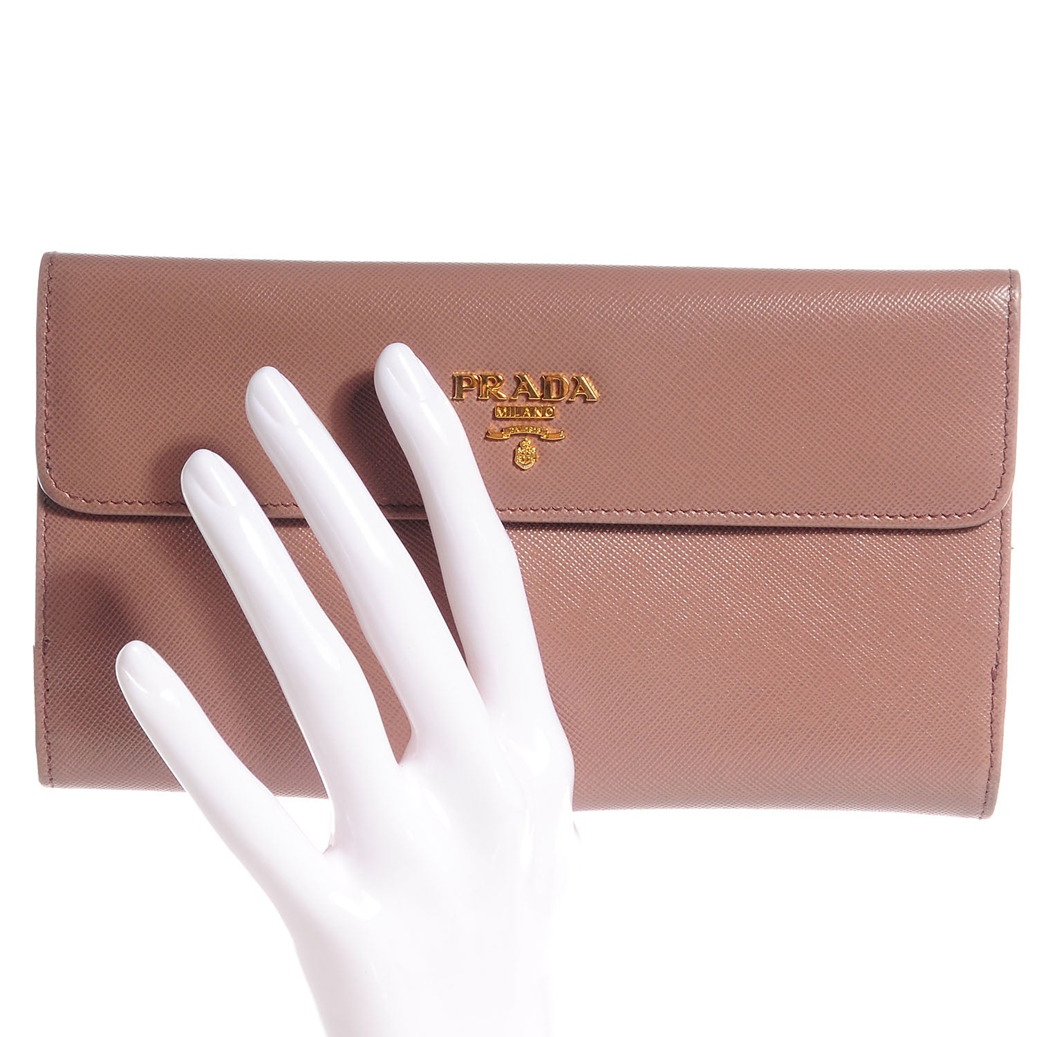 Prada Saffiano Metal Continental Wallet Dark Rose 2 of 8