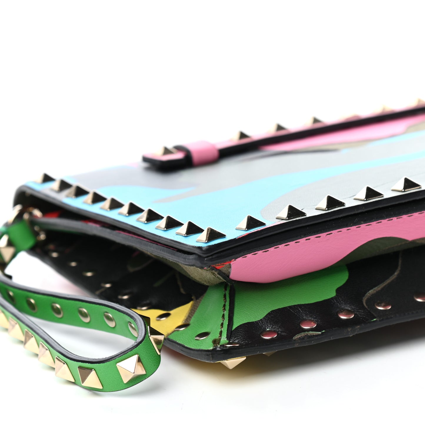 Nappa Canvas Camouflage Rockstud Wristlet Clutch Army Green Ninphea Parrot
