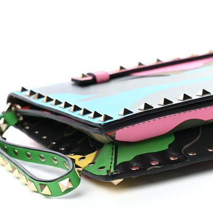 Valentino Garavani Nappa Canvas Camouflage Rockstud Wristlet Clutch Army Green Ninphea Parrot 8 of 10
